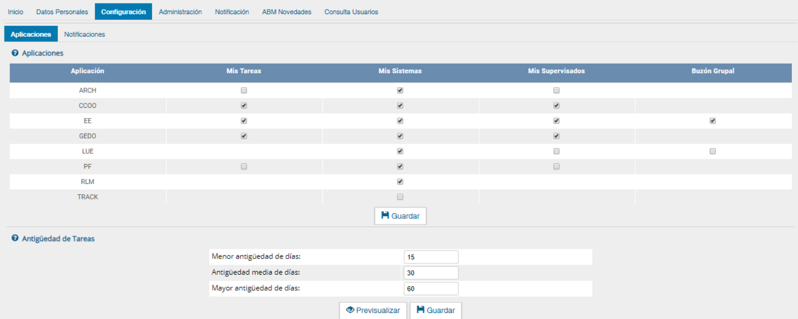 Configuración de aplicaciones